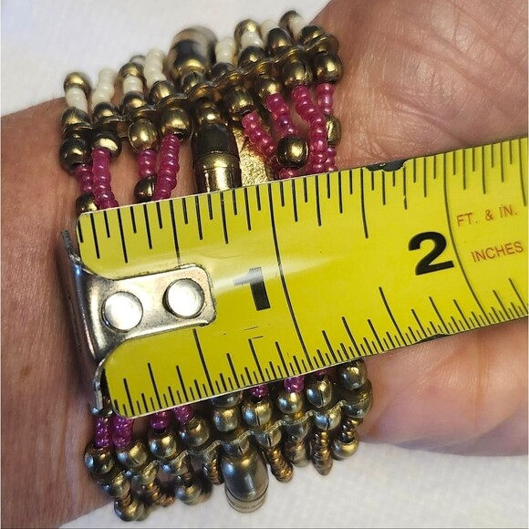 Purple, Pink, Cream, and Gold Beaded Stetch Bracelet - Picture 5 of 5